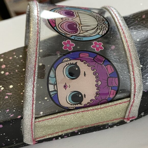 LOL Surprise Dolls Black Clear Glitter Slide Sandals Girls Size 1-2 - Picture 8 of 16